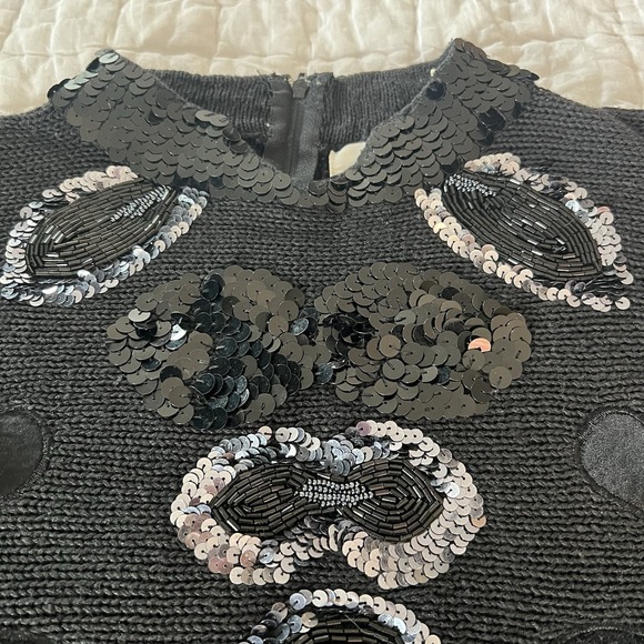 Vintage‎ Bonnie Bill Black Beaded Sweater Sz L Sequins Beads Whimsygoth Glam - Picture 2 of 9
